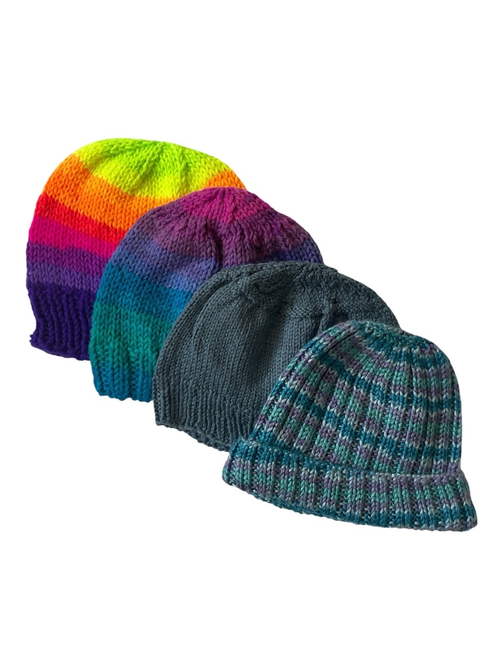 HANDMADE WOOL Hats Hand Knit Kids Rainbow Beanie Touk Winter Ski Fall